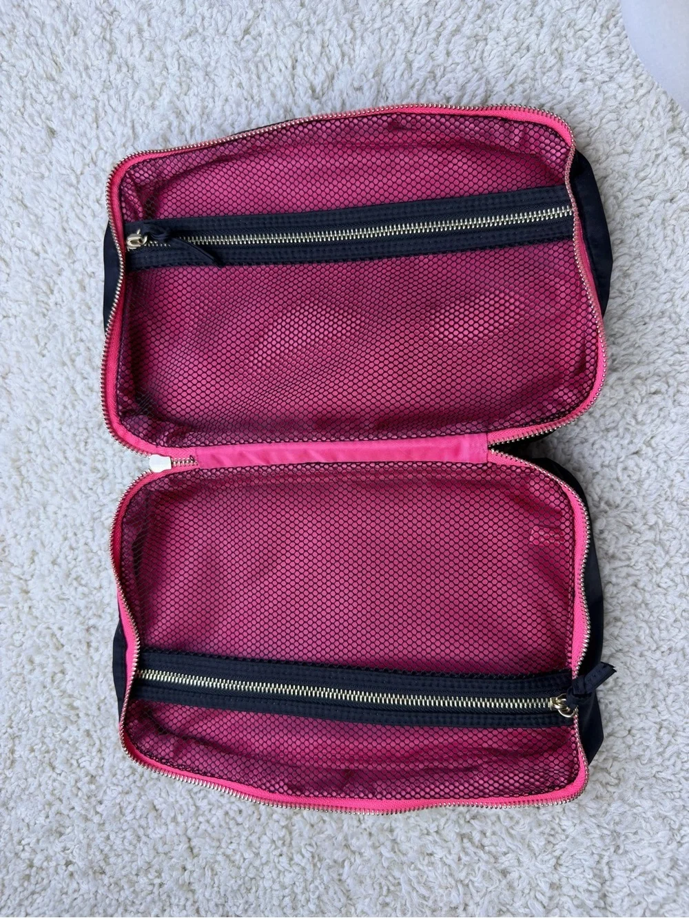 Victoria's Secret Black Travel Cosmetic Bag with Pink Stitching